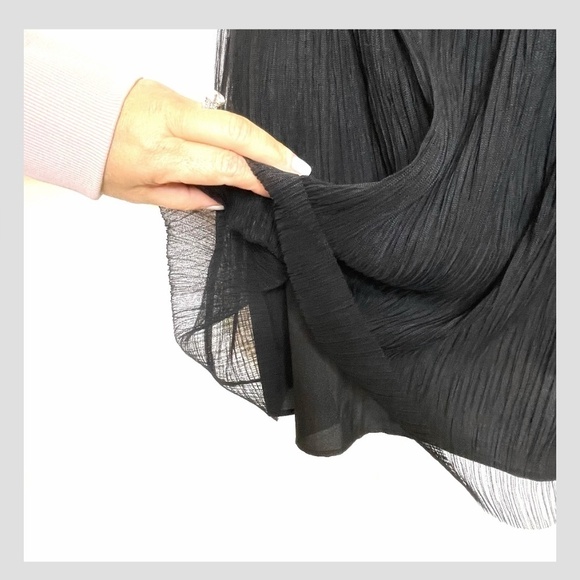 BCBGeneration Mini Dress Chiffon Skirt Lace Insert Front V Sleeveless Black - Picture 7 of 11